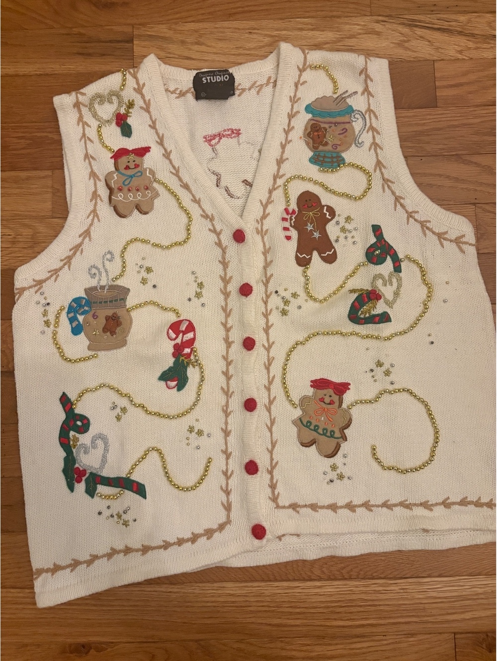 Vintage Holiday Gingerbread vest by Designers Originals Studio Joy size L